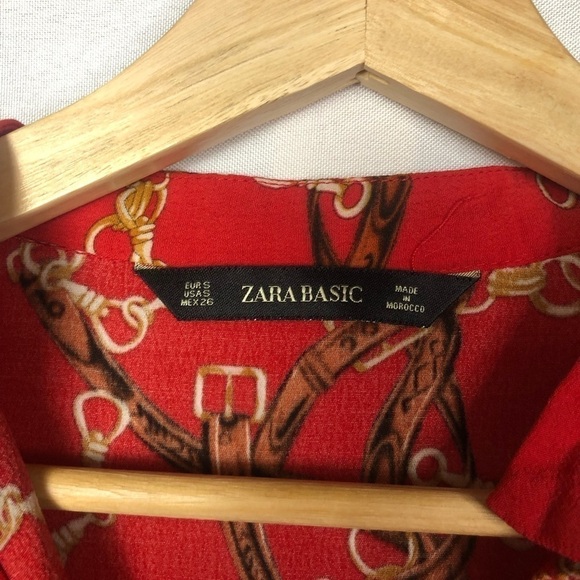 Zara Basic Red Chain Print Long Sleeve Tunic Dress S - Picture 11 of 11